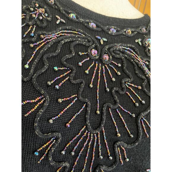 Vintage black jumper with beads and lurex, size S - Picture 4 of 6